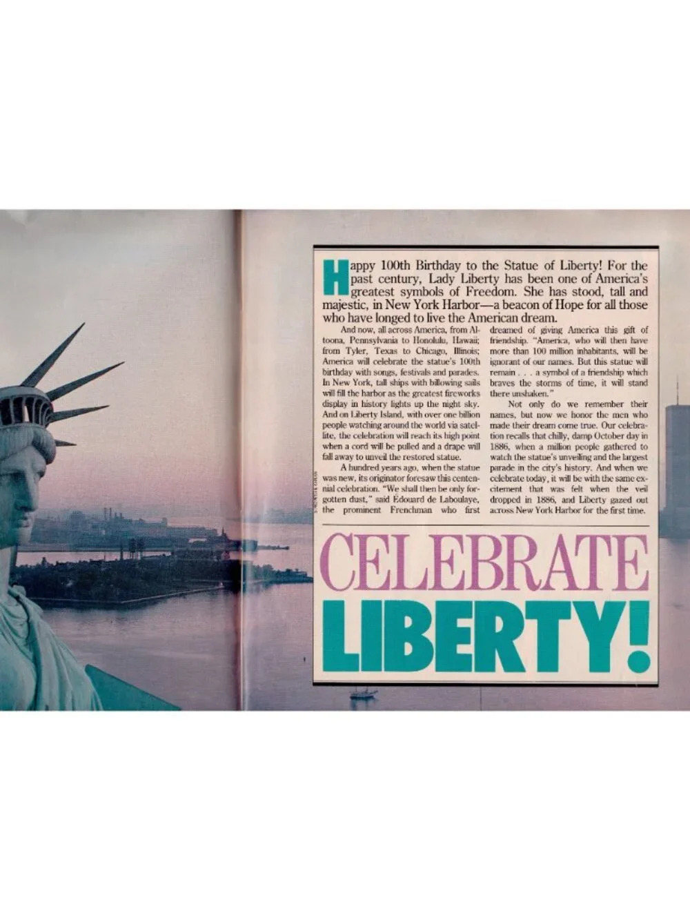 1986 Kids Official Statue of Liberty Magazine Centennial Mattel Poster Complete